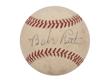 1942-45 Babe Ruth Single Signed OAL Harridge Baseball (JSA)